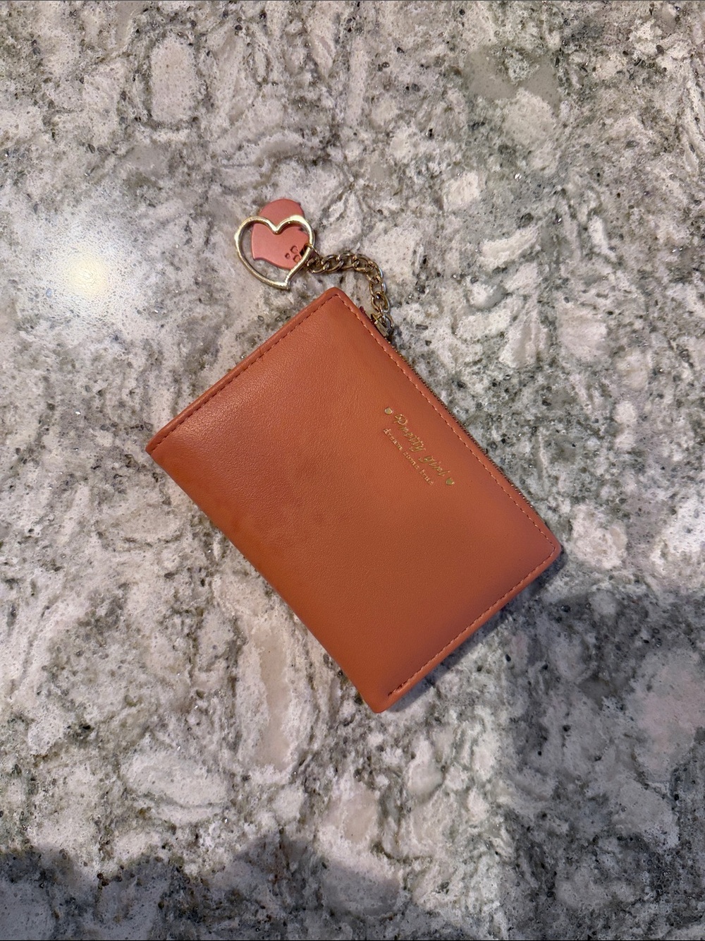 Pink Leather Cardholder with Heart Keychain